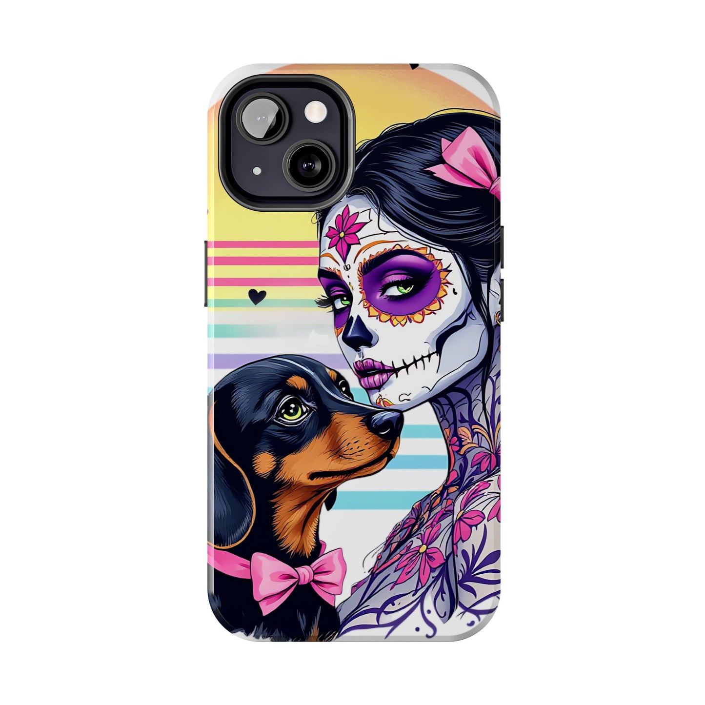 Cute Dachshund Phone Case Dog Lover Gift Tough Phone Cover Doxie Skull