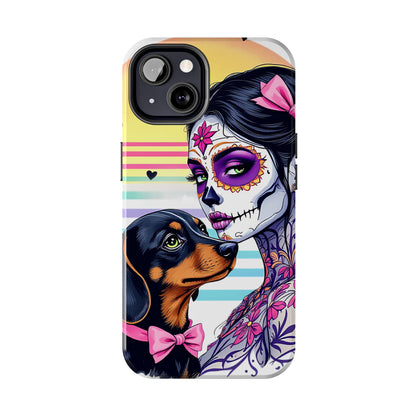 Cute Dachshund Phone Case Dog Lover Gift Tough Phone Cover Doxie Skull