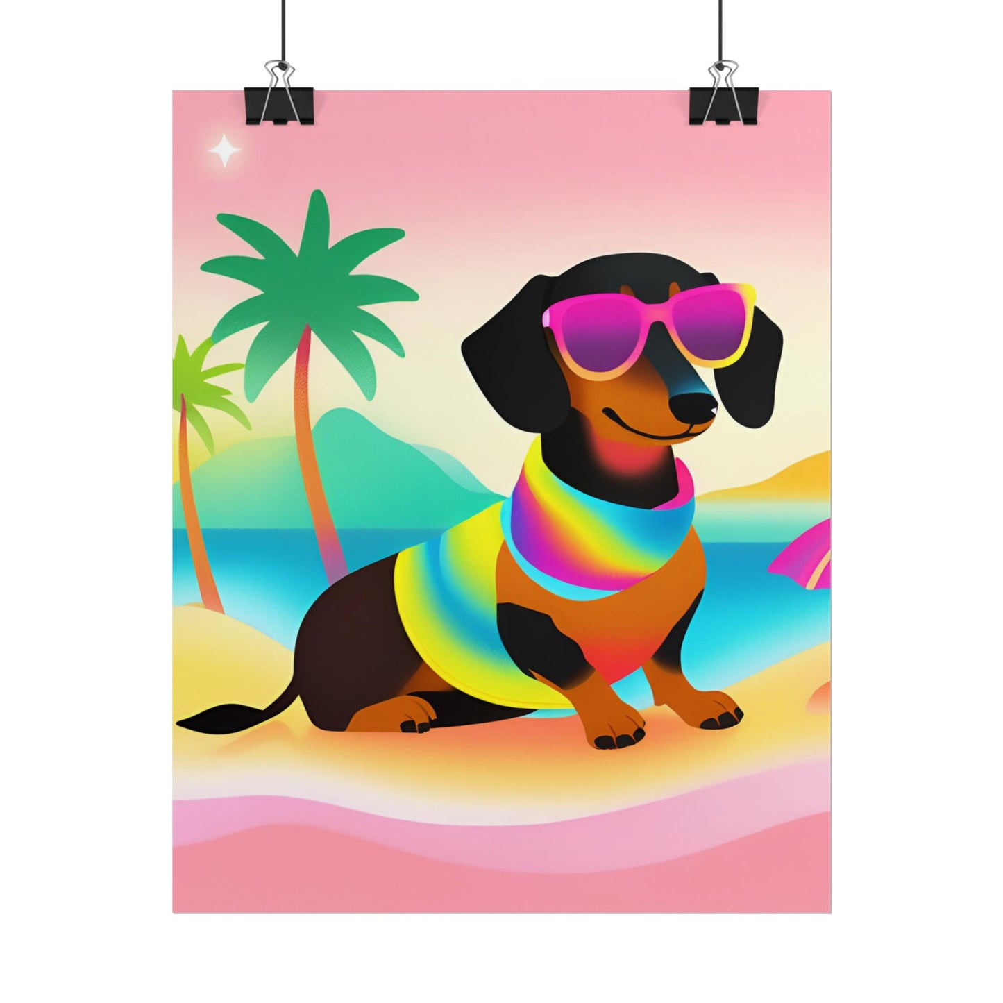 Neon Dachshund Poster Dog Wall Art Animal Lover Kids Room Decoration Girls Weiner Dog