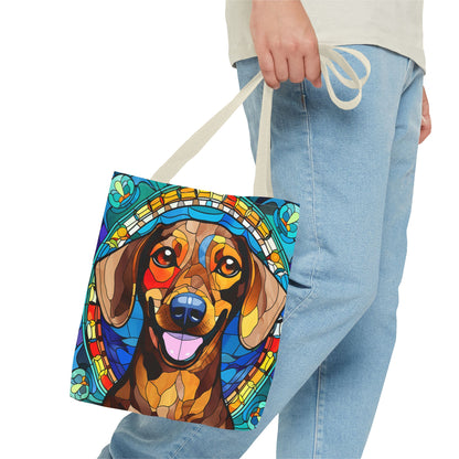 Stained Glass Red Dachshund Puppy Tote Bag Bright and Cheerful Weiner