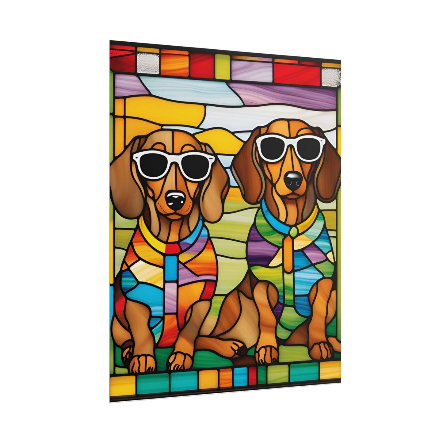 Stained Glass Print Dachshund Poster Dog Wall Art Animal Lover Blacklight Kids Room Decoration