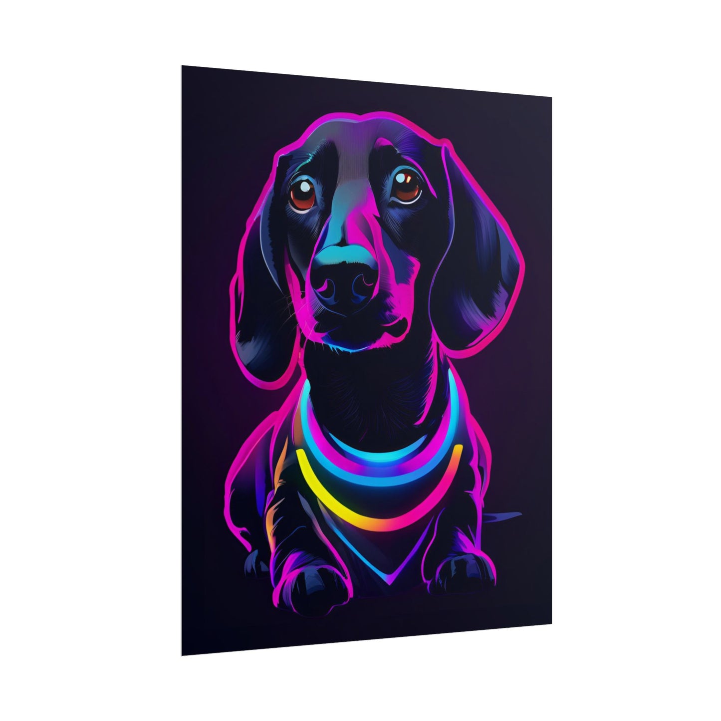 Neon Dachshund Poster Dog Wall Art Print, Animal Lover Blacklight Kids Room Decoration