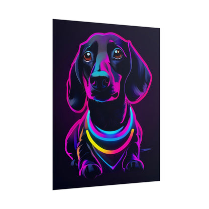 Neon Dachshund Poster Dog Wall Art Print, Animal Lover Blacklight Kids Room Decoration