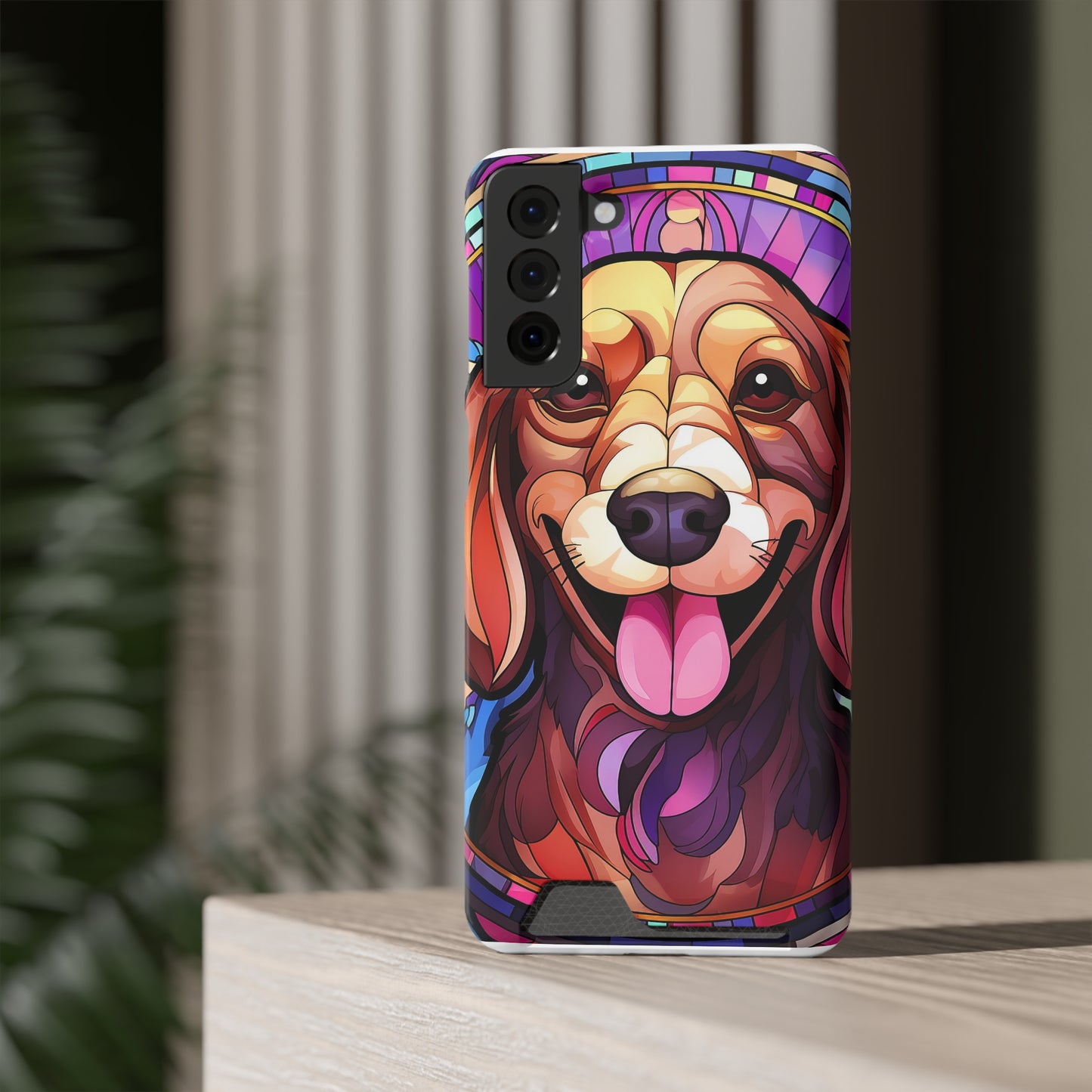 Stained Glass Dachshund Phone Case, Trendy Wallet Case for Dog Lovers, Cute Card Holder Cover