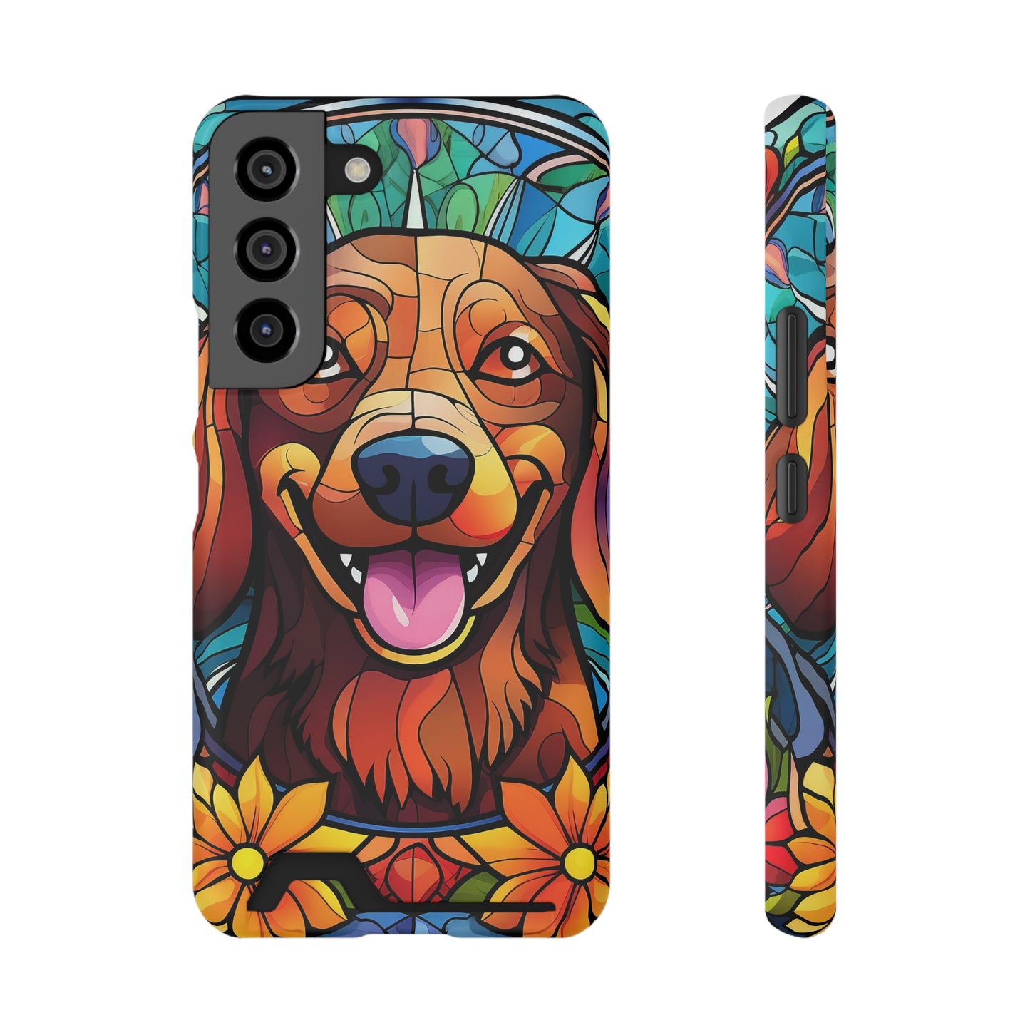 Stained Glass Dachshund Phone Case, Trendy Wallet Case for Dog Lovers, Cute Card Holder Cover