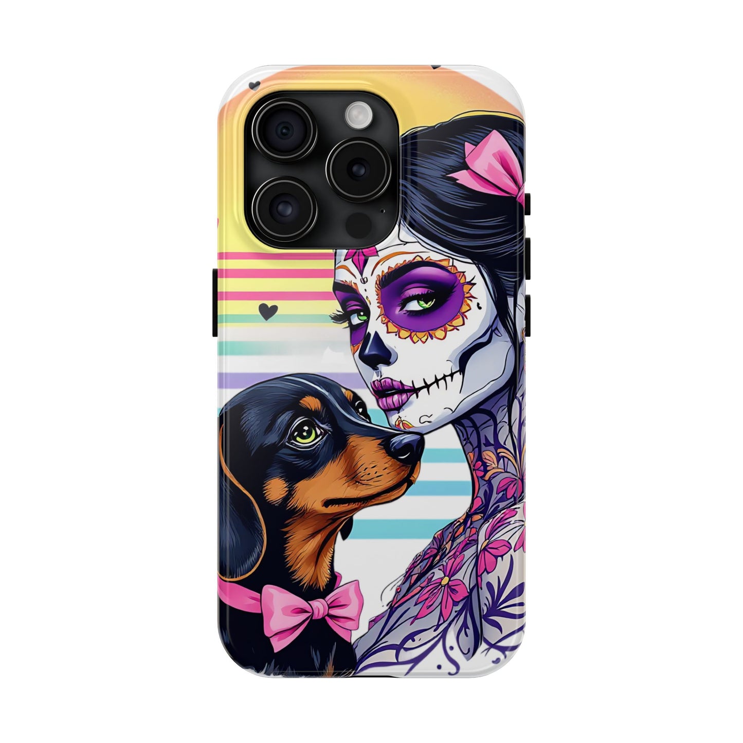Cute Dachshund Phone Case Dog Lover Gift Tough Phone Cover Doxie Skull