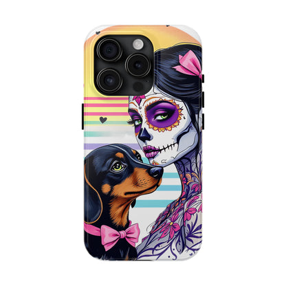 Cute Dachshund Phone Case Dog Lover Gift Tough Phone Cover Doxie Skull