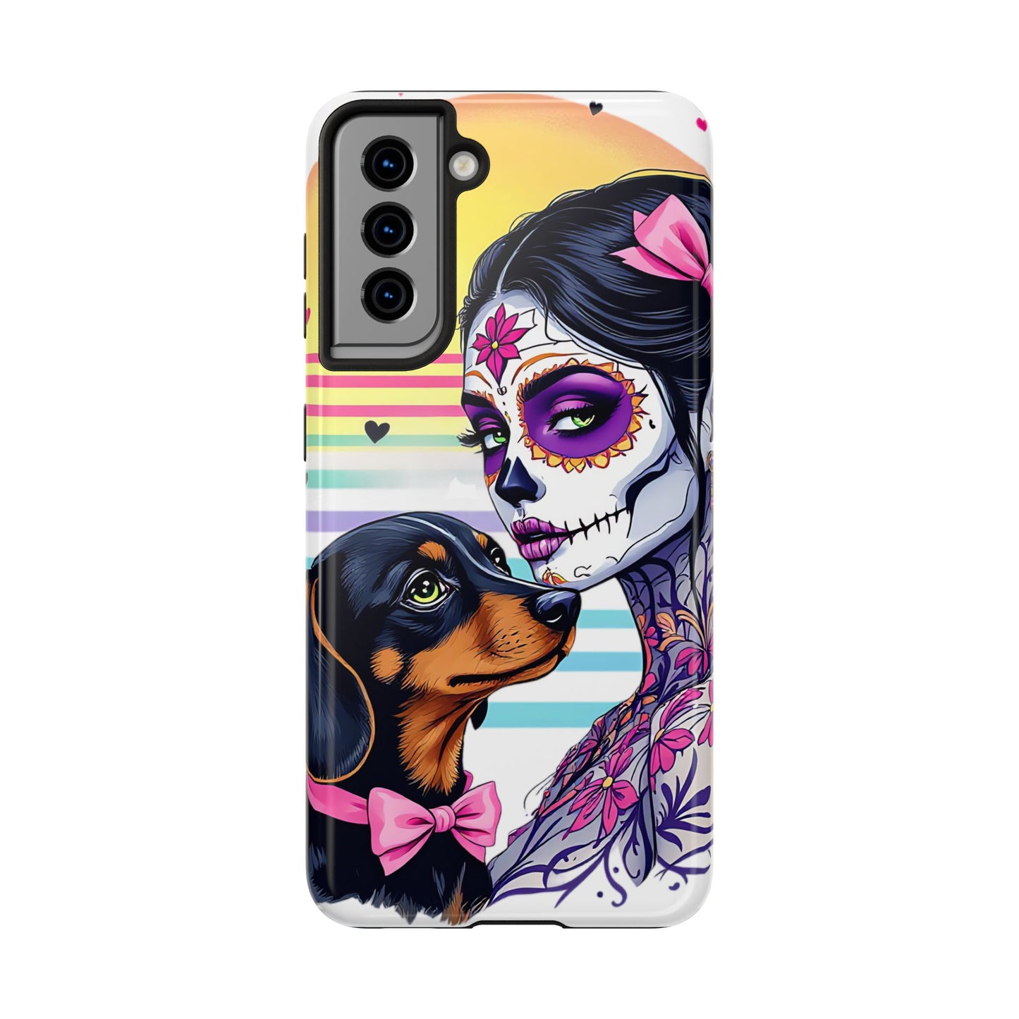 Cute Dachshund Phone Case Dog Lover Gift Tough Phone Cover Doxie Skull