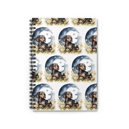 Moonlight Patterned Dachshund Spiral Notebook Pet Journal, Dog Lover Gift