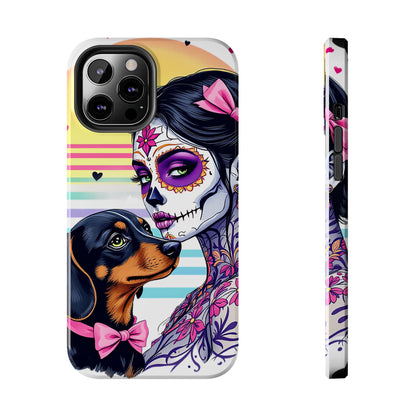 Cute Dachshund Phone Case Dog Lover Gift Tough Phone Cover Doxie Skull