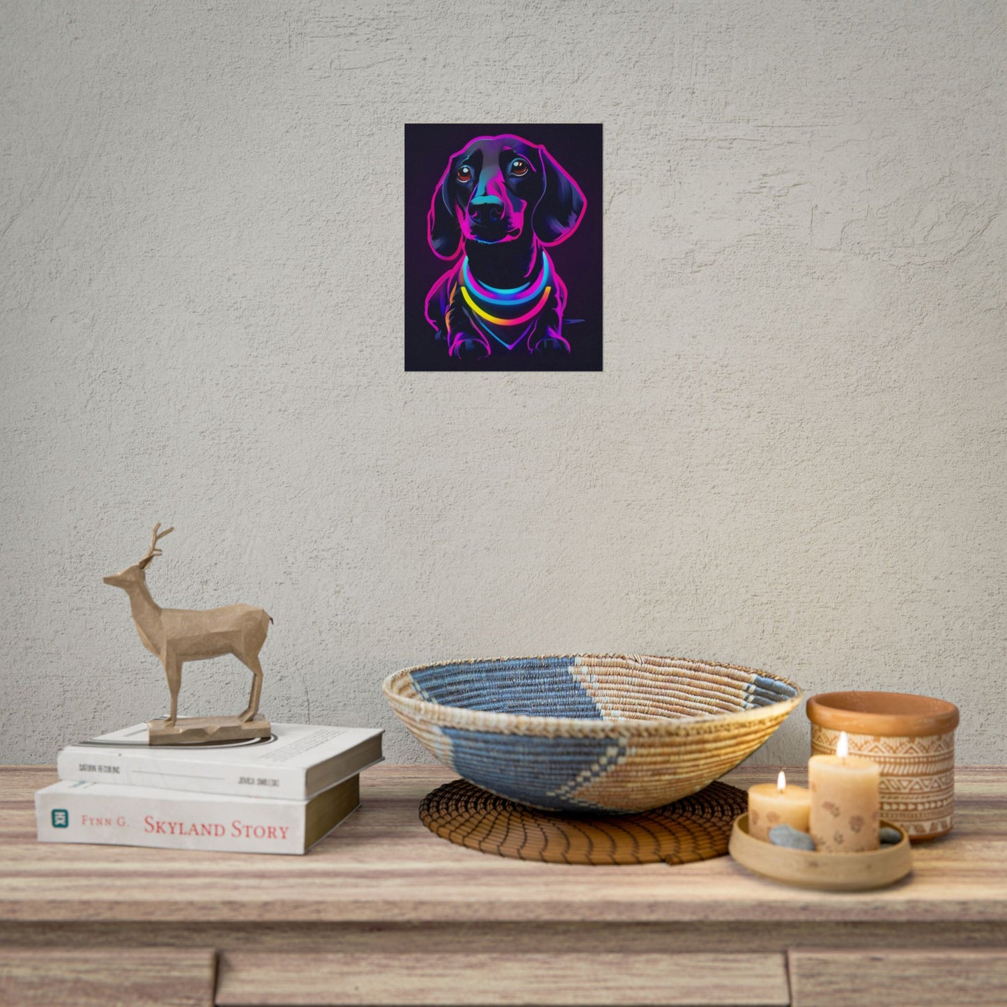 Neon Dachshund Poster Dog Wall Art Print, Animal Lover Blacklight Kids Room Decoration