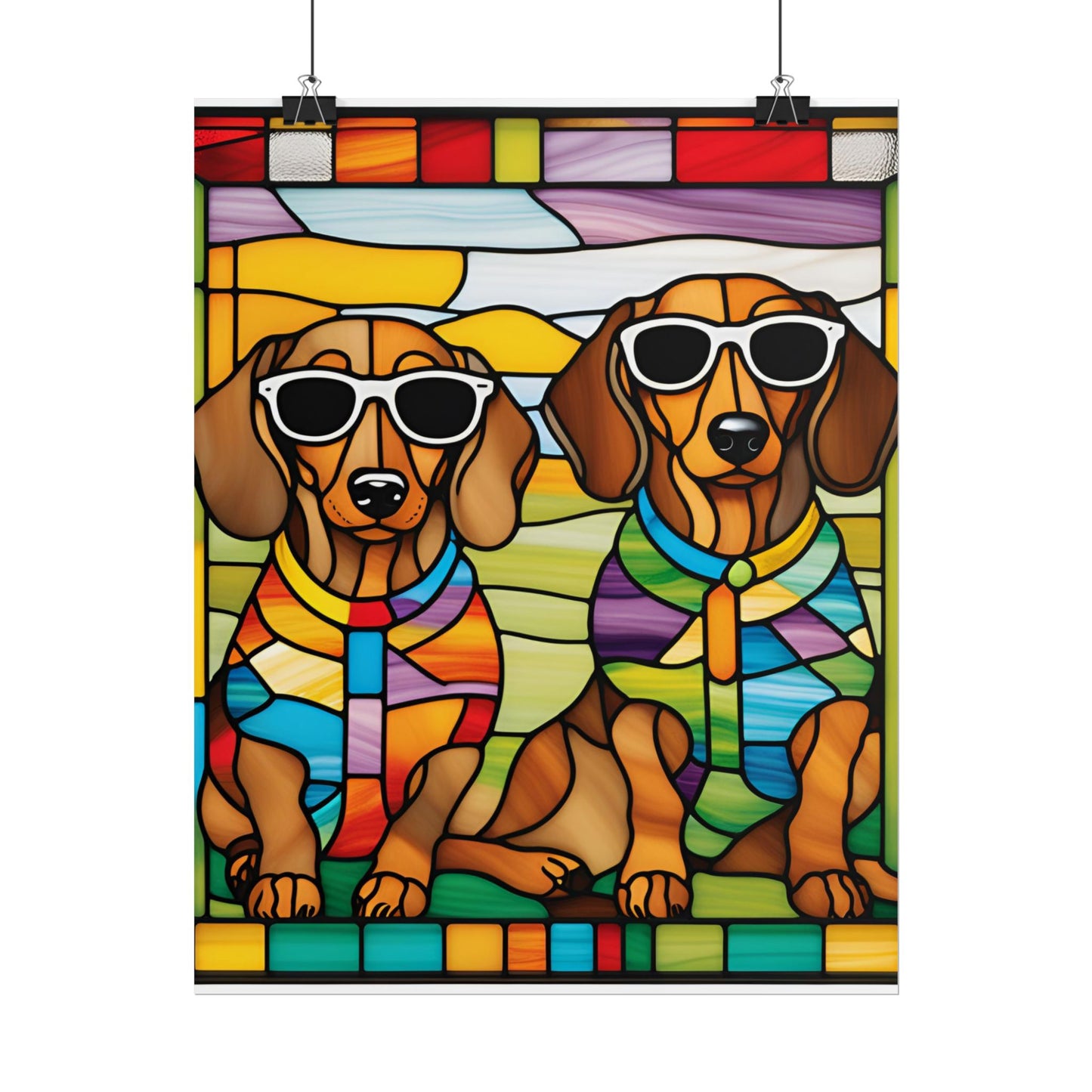Stained Glass Print Dachshund Poster Dog Wall Art Animal Lover Blacklight Kids Room Decoration
