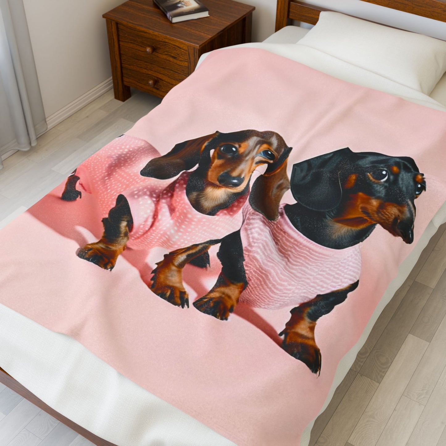 Fancy Pink Springtime Dachshund Blanket, Cozy Throw, Dog Lover Gift, Animal Print Bedding, Weiner Dog Coquette