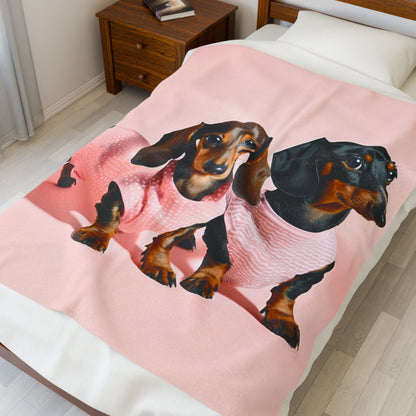 Fancy Pink Springtime Dachshund Blanket, Cozy Throw, Dog Lover Gift, Animal Print Bedding, Weiner Dog Coquette