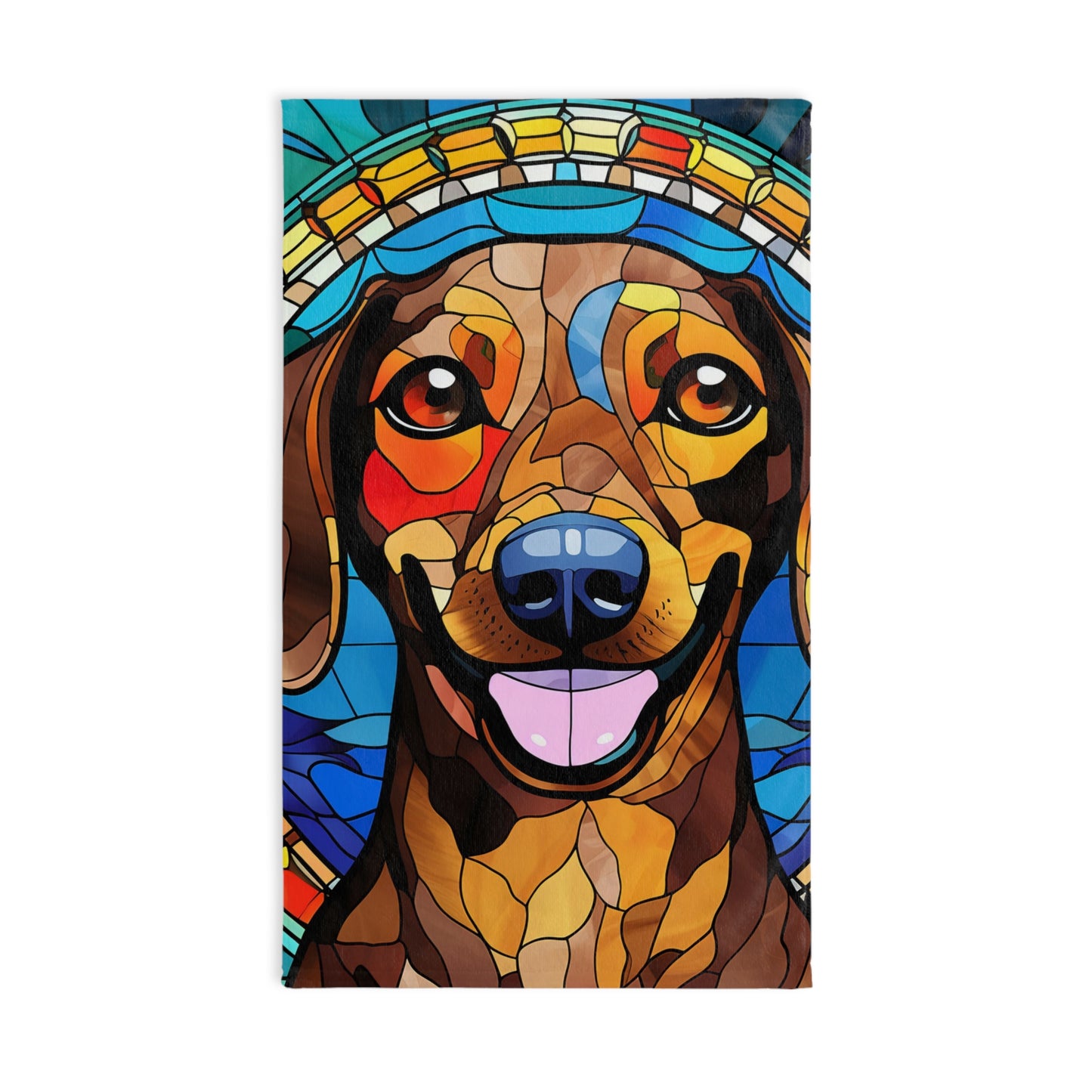 Stained Glass Dachshund Hand Towel, Cute Pet Bathroom Decor, Weiner Dog Tea Towel, Animal Lover Gift