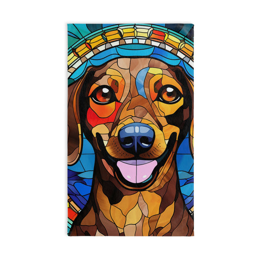 Stained Glass Dachshund Hand Towel, Cute Pet Bathroom Decor, Weiner Dog Tea Towel, Animal Lover Gift