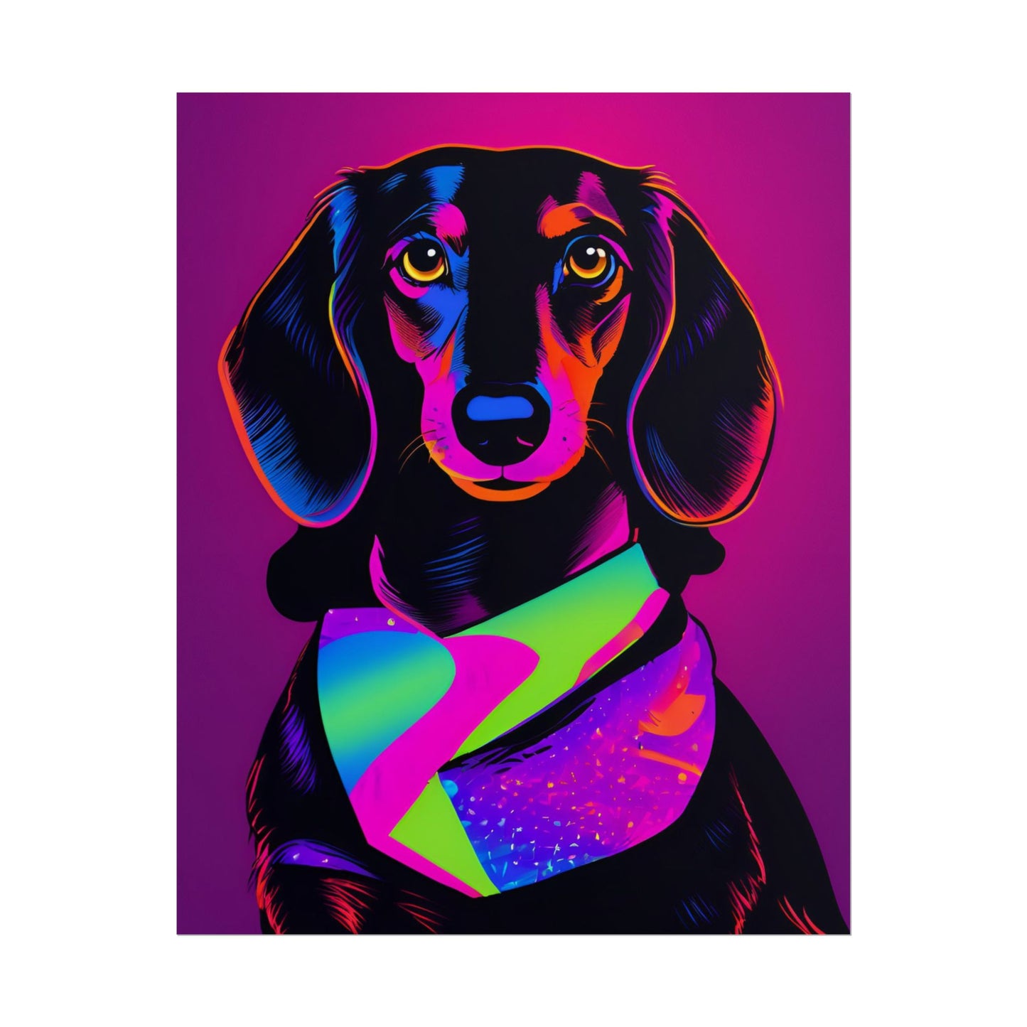 Neon Dachshund Poster Dog Wall Art Print, Animal Lover Blacklight Kids Room Decoration