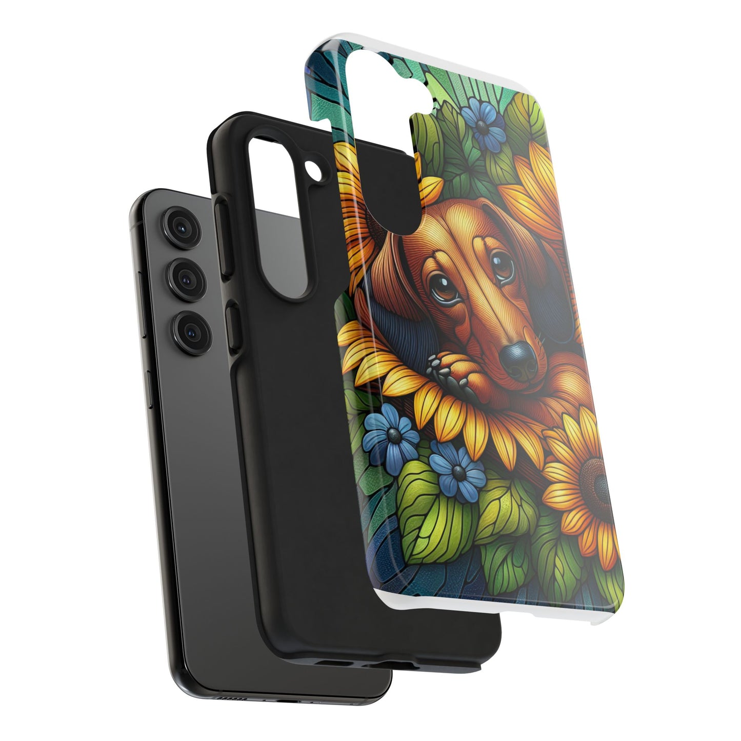 Cute Dachshund Phone Case Dog Lover Gift Tough Phone Cover Doxie Stained Glass