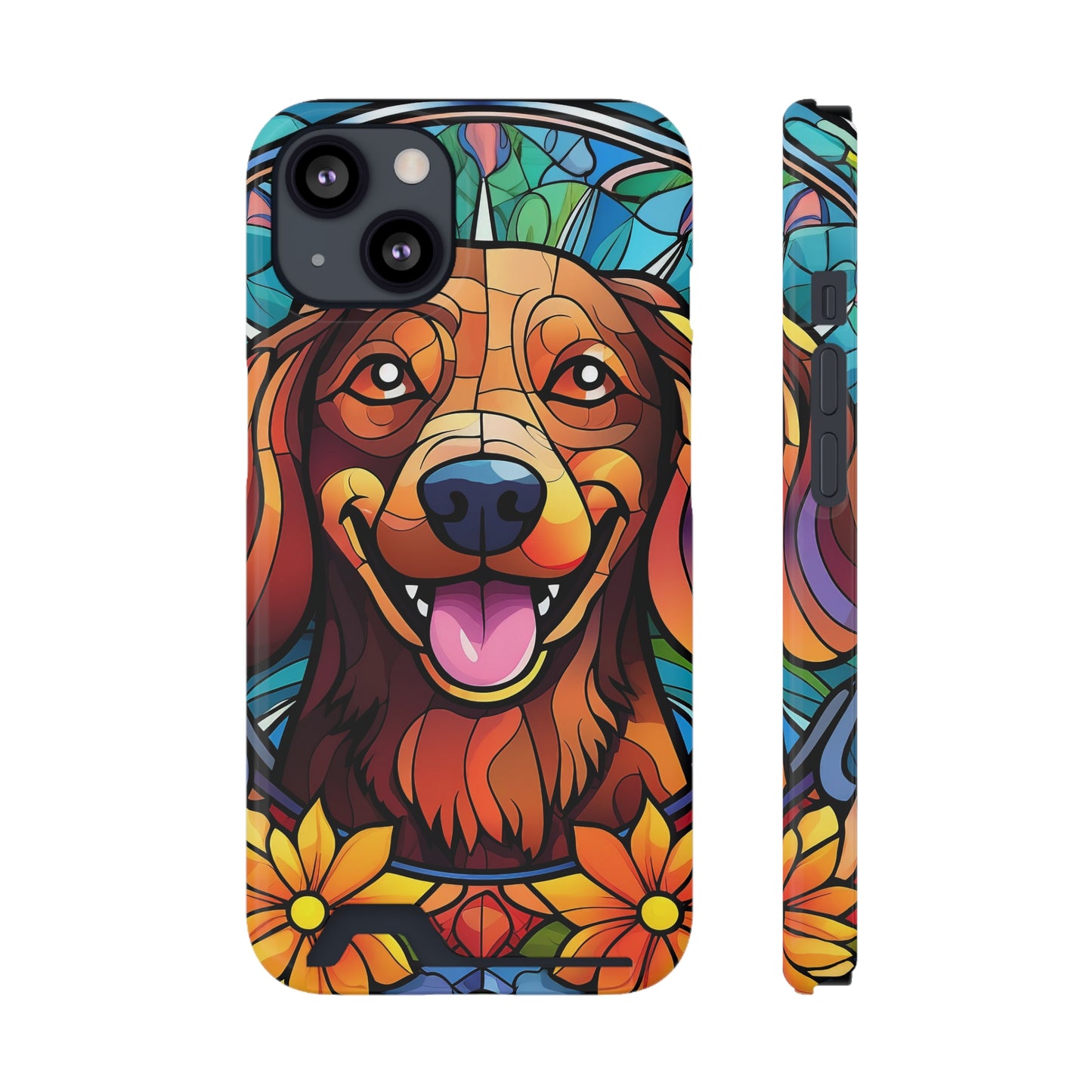 Stained Glass Dachshund Phone Case, Trendy Wallet Case for Dog Lovers, Cute Card Holder Cover
