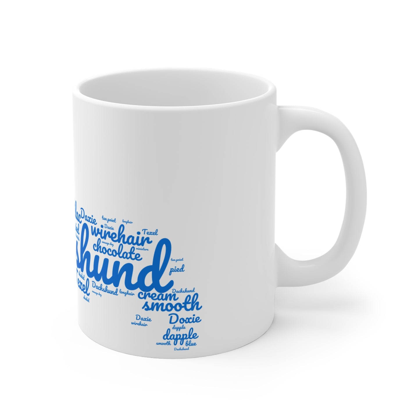 Blue Letters Dachshund Mug Cute Dog Lover Gift, Fun Coffee Cup Weiner Dog