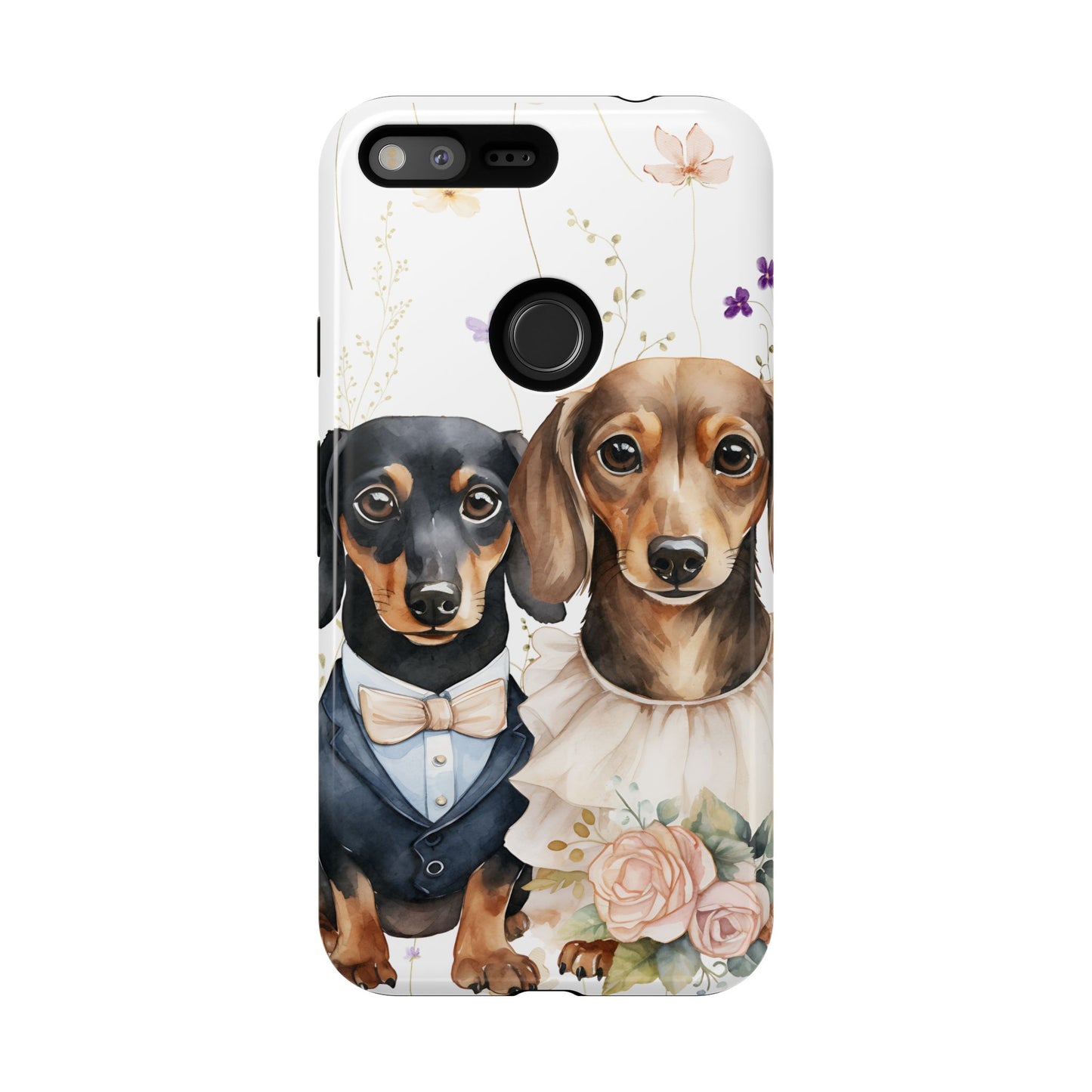 Wedding Dachshund Dog Phone Case - Bridal Gift Flower Girl Apple Pixel Galaxy