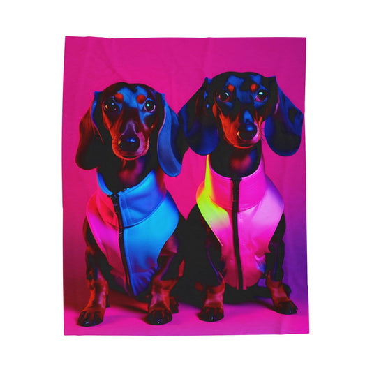 Vibrant Black Light Dachshund Blanket, Cozy Throw, Dog Lover Gift, Animal Print Bedding, Weiner Dog