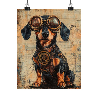 Steam Punk Dachshund Vertical Poster Dog Room Art Gift Game Room Sophisticated
