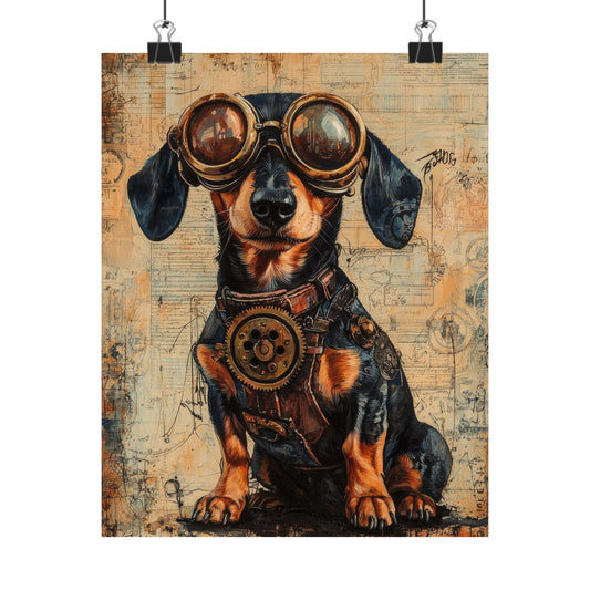 Steam Punk Dachshund Vertical Poster Dog Room Art Gift Game Room Sophisticated
