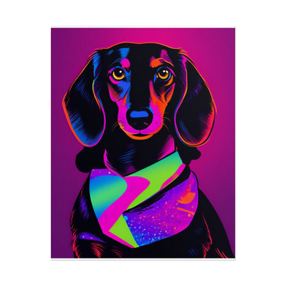 Neon Dachshund Poster Dog Wall Art Print, Animal Lover Blacklight Kids Room Decoration