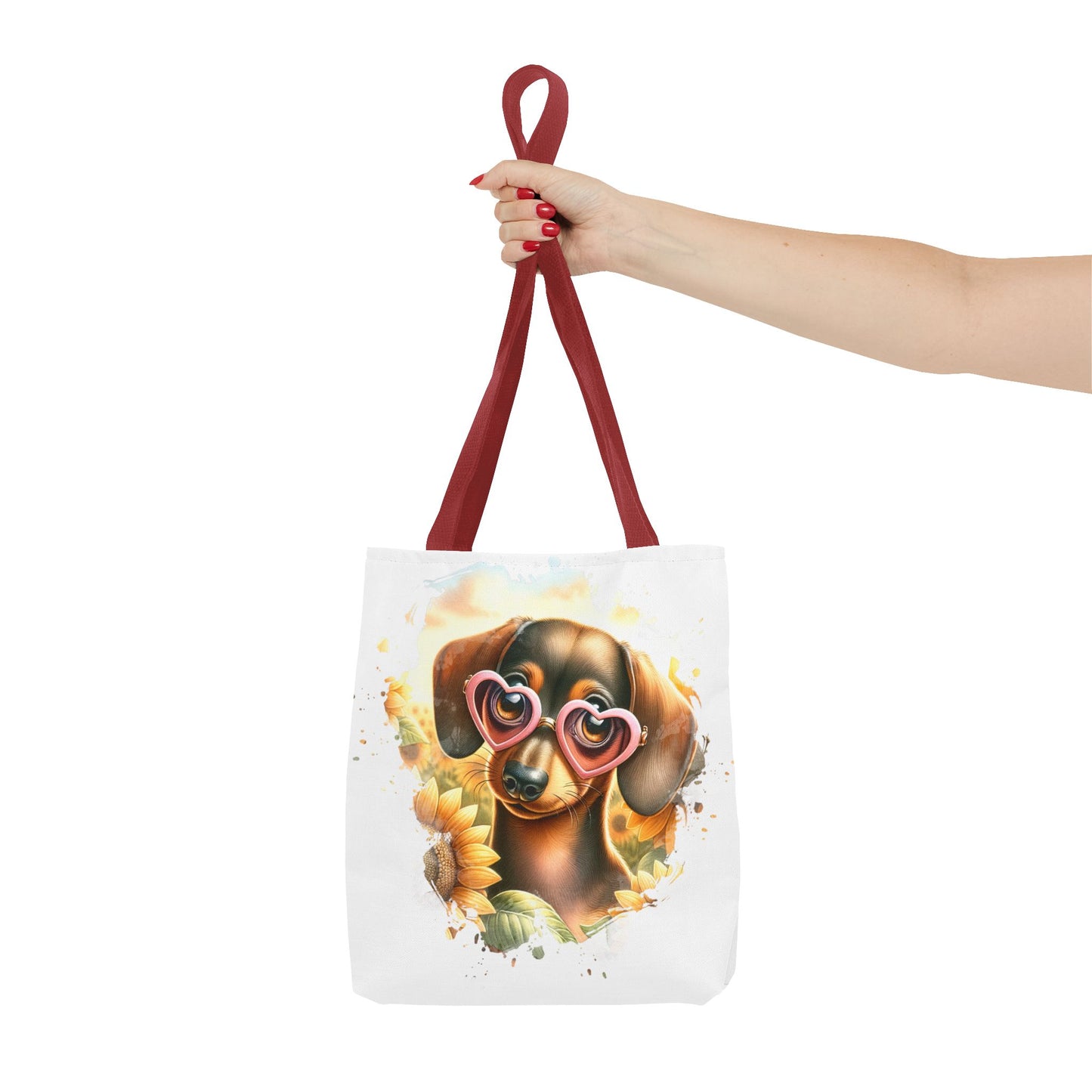 Adorable Red Dachshund Puppy Tote Bag Bright and Cheerful Weiner Sunflowers