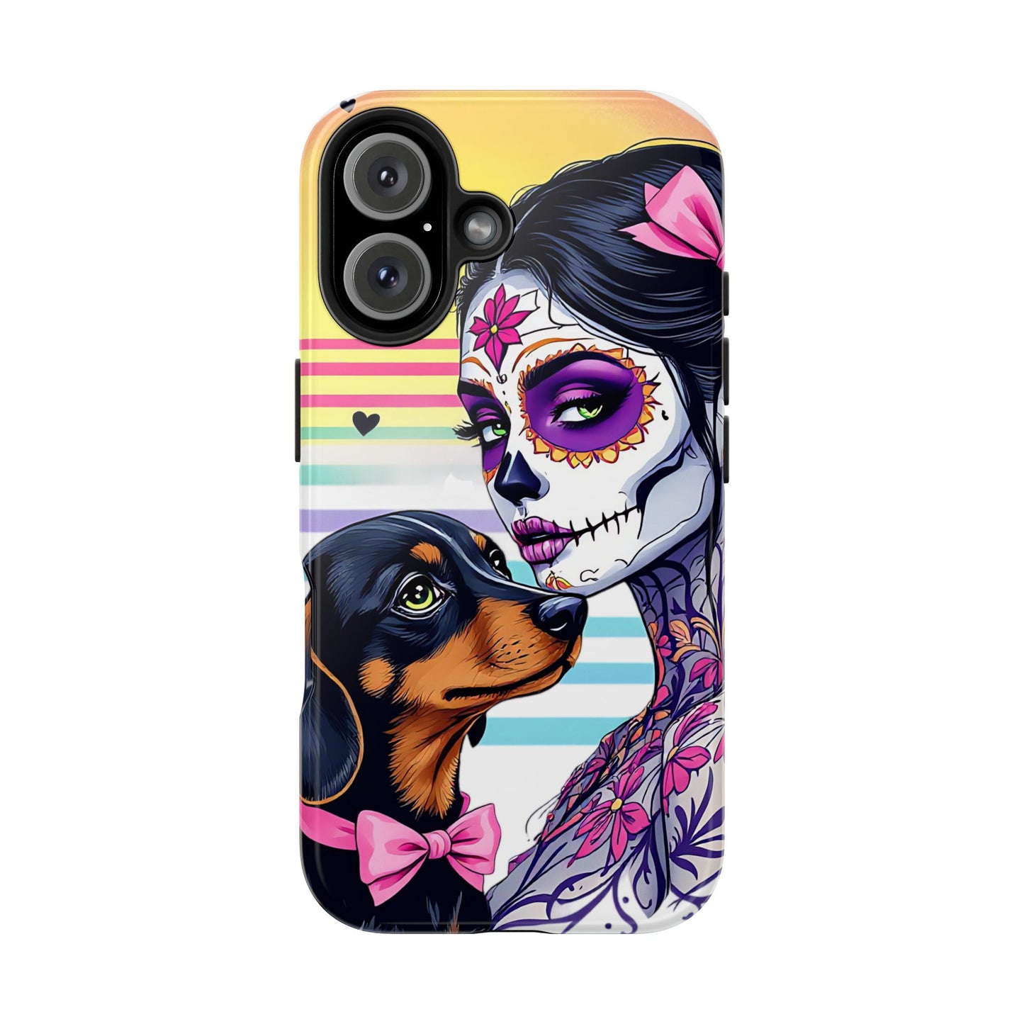 Cute Dachshund Phone Case Dog Lover Gift Tough Phone Cover Doxie Skull