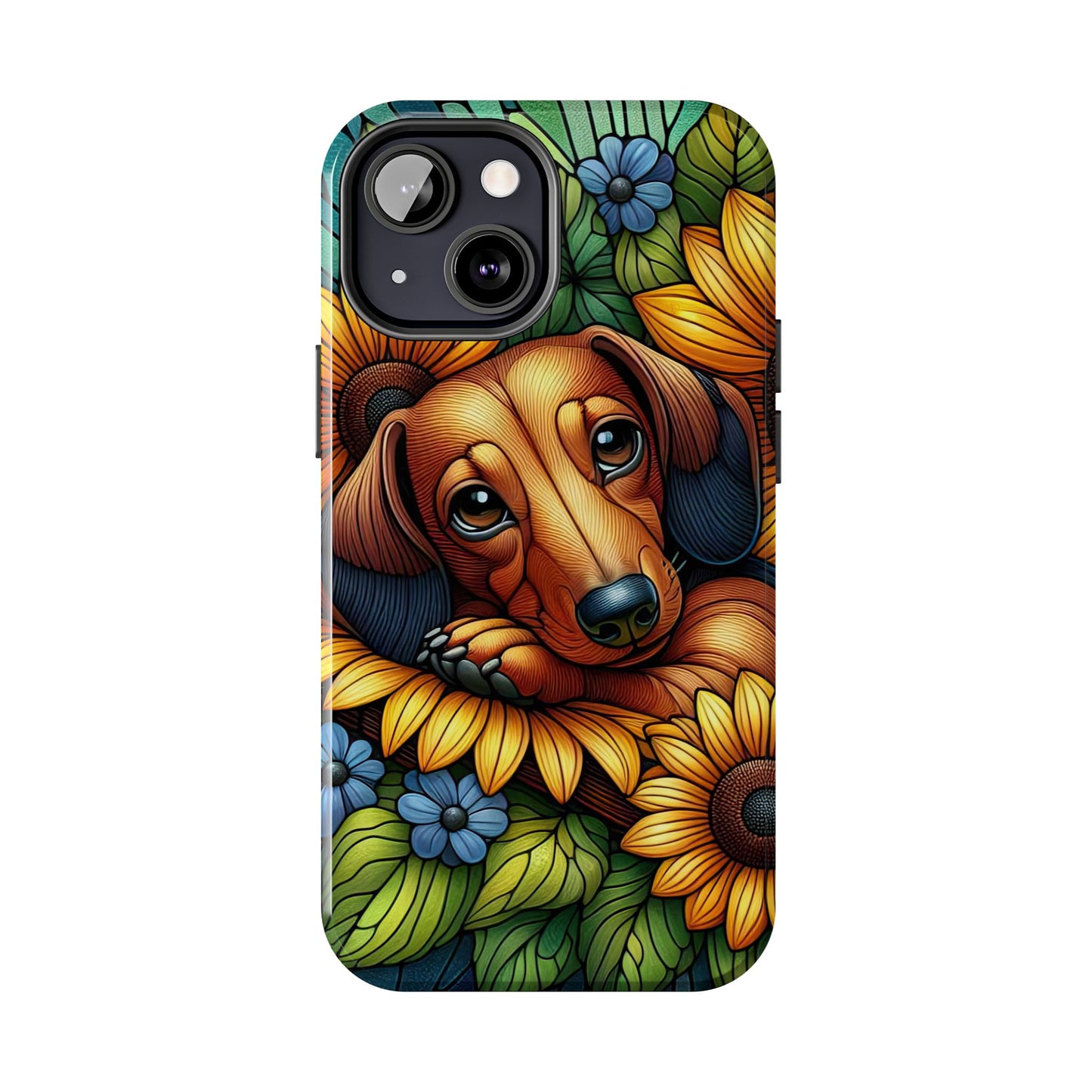 Cute Dachshund Phone Case Dog Lover Gift Tough Phone Cover Doxie Stained Glass