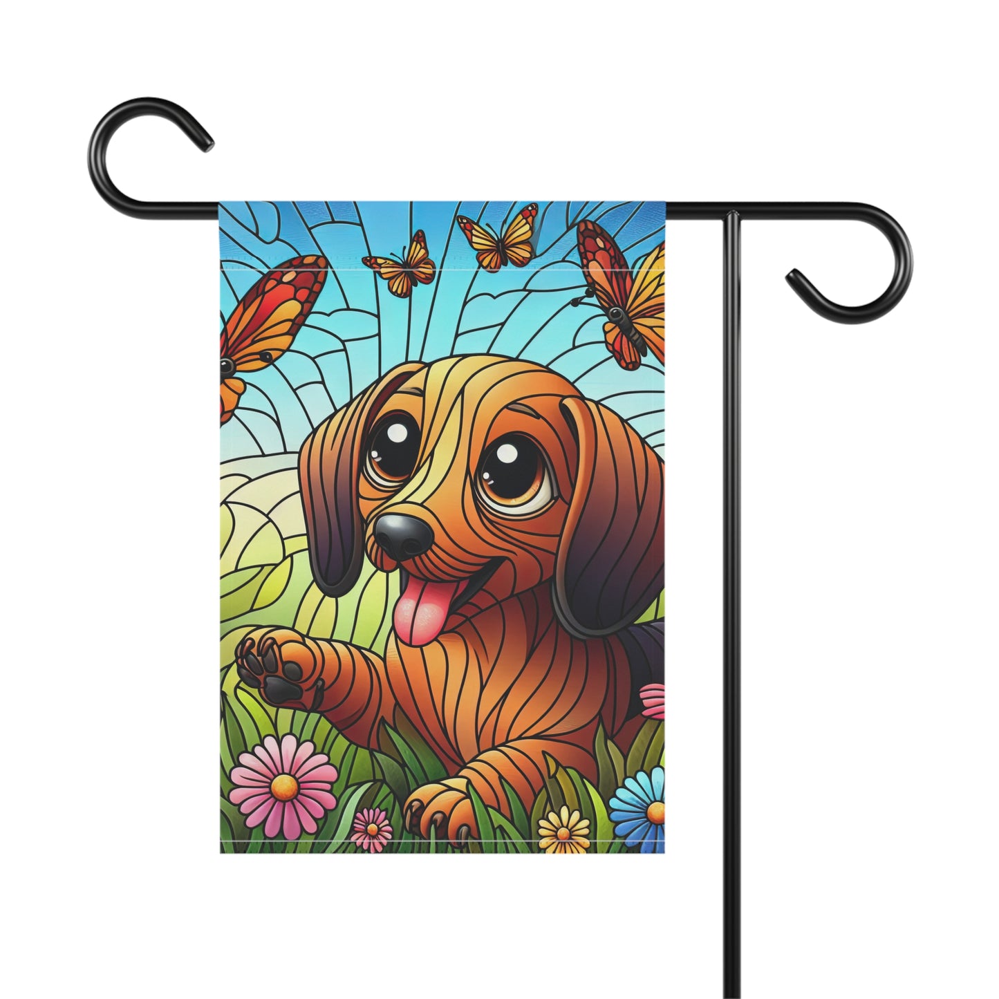 Spring Garden Flag Cute Dog Banner Easter Seasonal Home Decor Dachshund