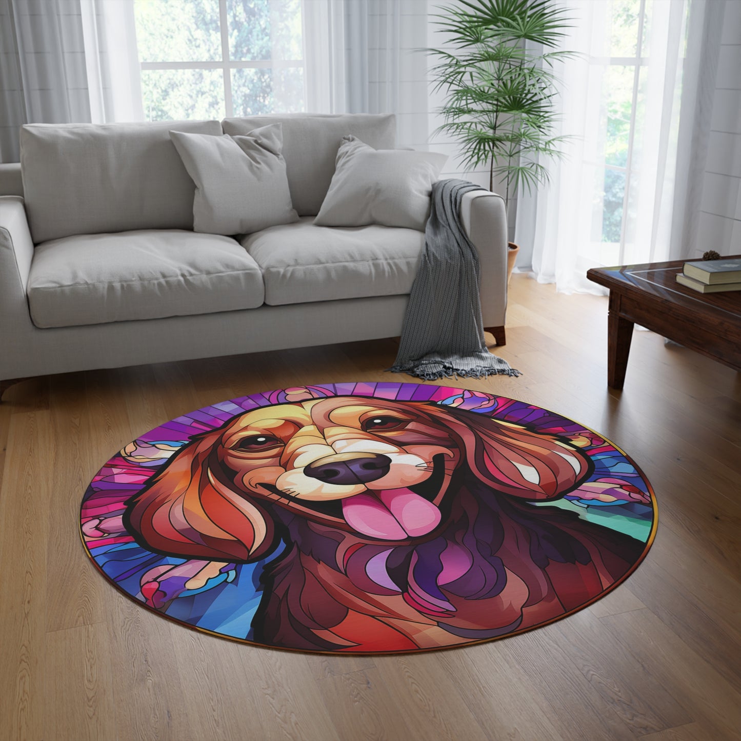 Dachshund Print Round Rug, Home Decor, Living Room Rug, Dorm Room Rug, Dog Lover Gift, Vibrant Floor Mat
