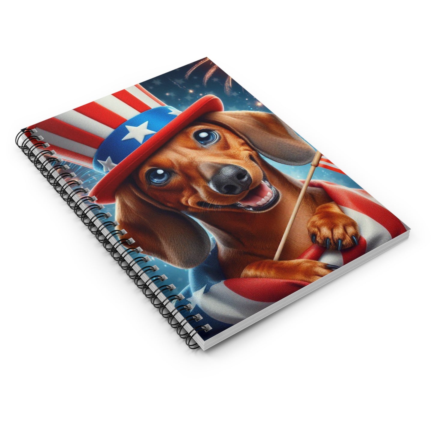 USA Dog Themed Spiral Notebook Perfect for Dog Lovers, Journaling, School, Gift for Pet Owners, Floral Design Dachshund