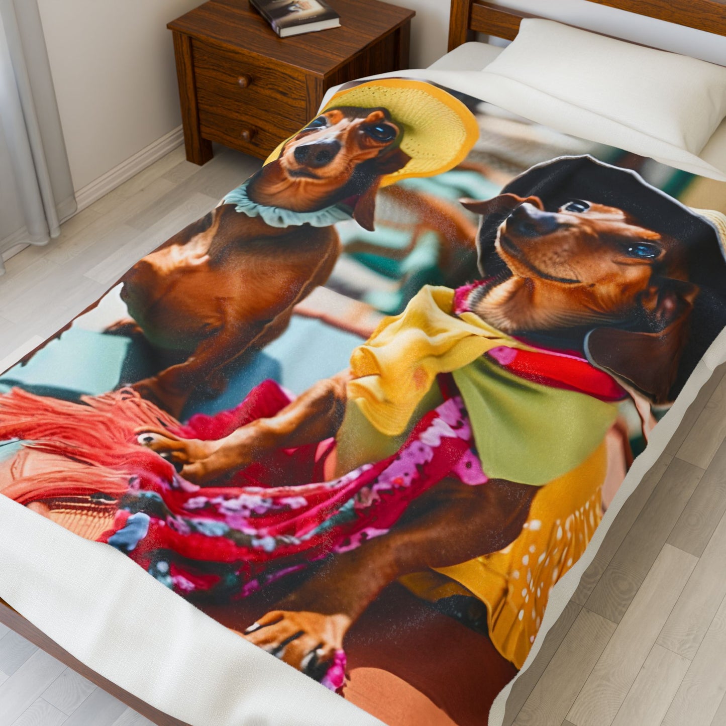 All Dressed Up Dachshund Blanket, Cozy Throw, Dog Lover Gift, Animal Print Bedding, Weiner Dog