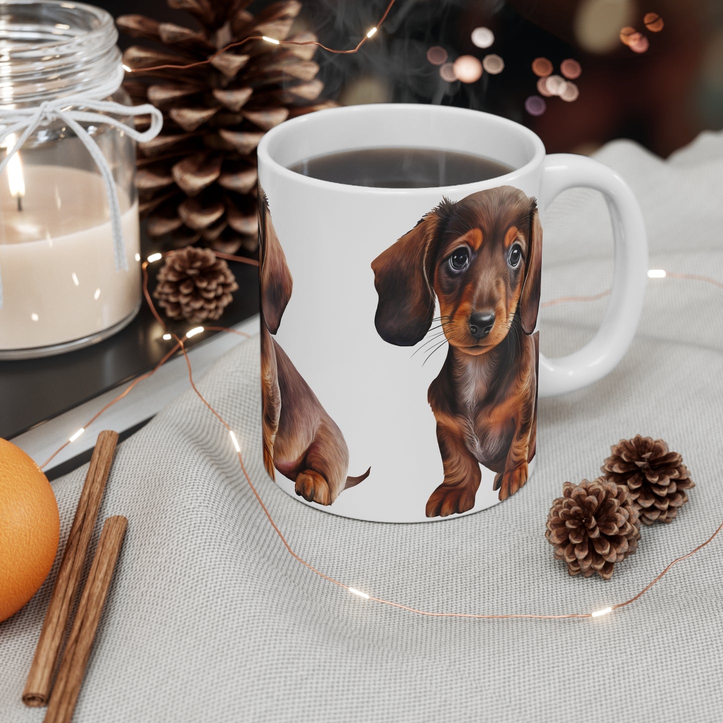 Chocolate Dachshund Puppy Mug, Cute Dog Lover Gift, Fun Coffee Cup Weiner Dog