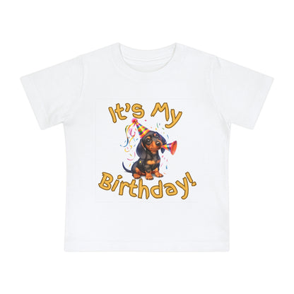 Birthday Puppy Baby T-Shirt, Cute Dog Party Tee Toddler Birthday Outfit Dachshund Boys