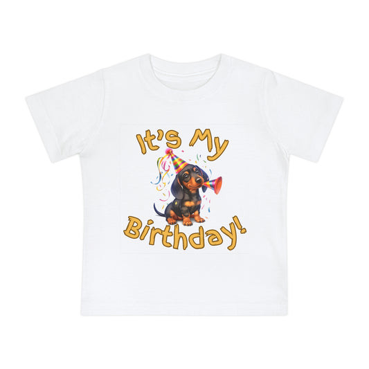 Birthday Puppy Baby T-Shirt, Cute Dog Party Tee Toddler Birthday Outfit Dachshund Boys