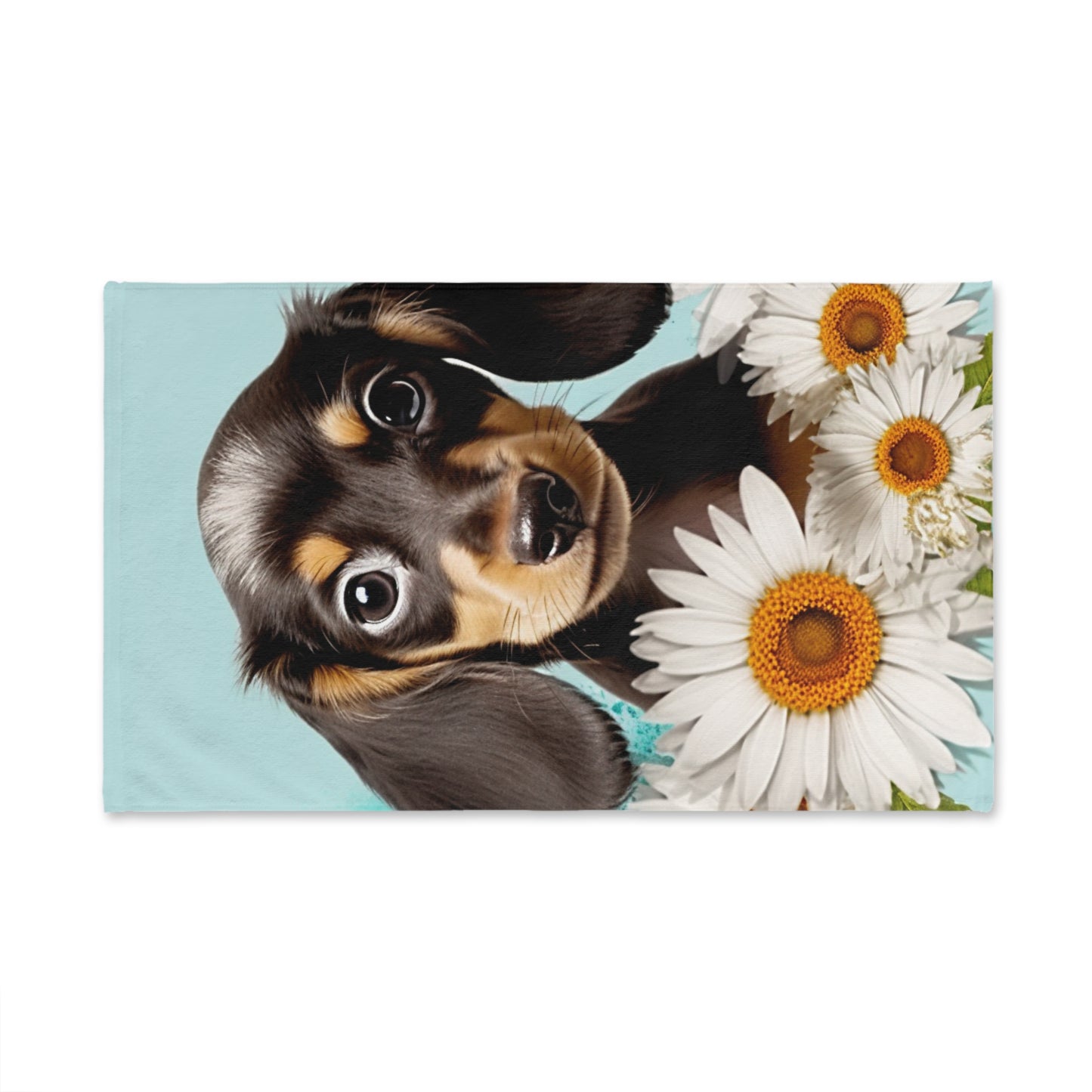 Dachshund Puppy Hand Towel, Cute Pet Bathroom Decor, Weiner Dog Tea Towel, Animal Lover Gift Floral