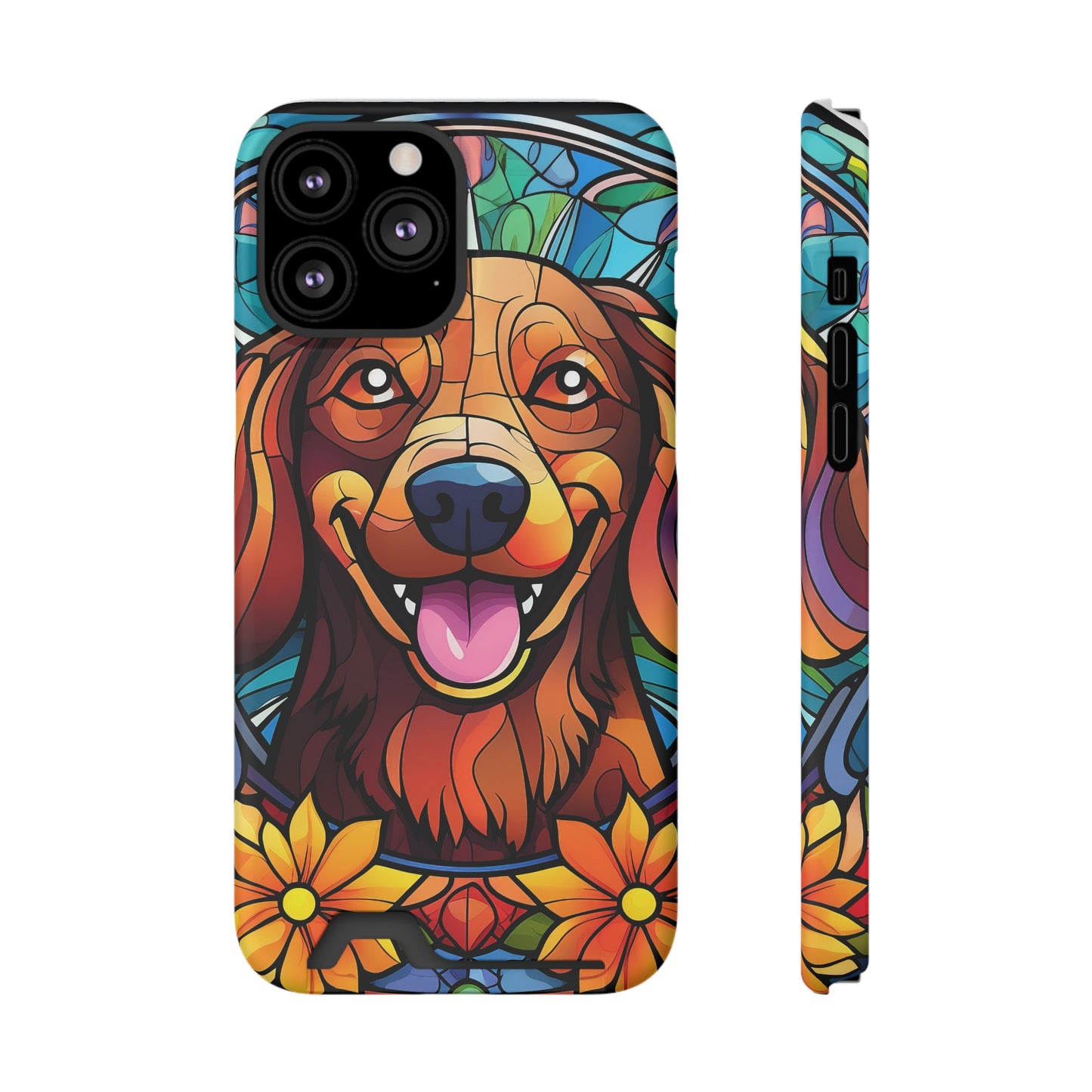 Stained Glass Dachshund Phone Case, Trendy Wallet Case for Dog Lovers, Cute Card Holder Cover