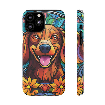 Stained Glass Dachshund Phone Case, Trendy Wallet Case for Dog Lovers, Cute Card Holder Cover