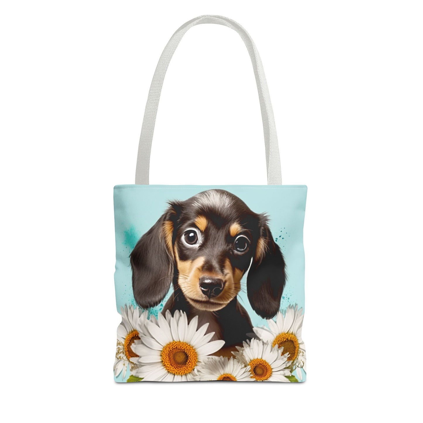 Adorable Black and Tan Dachshund Puppy Tote Bag Bright and Cheerful Weiner