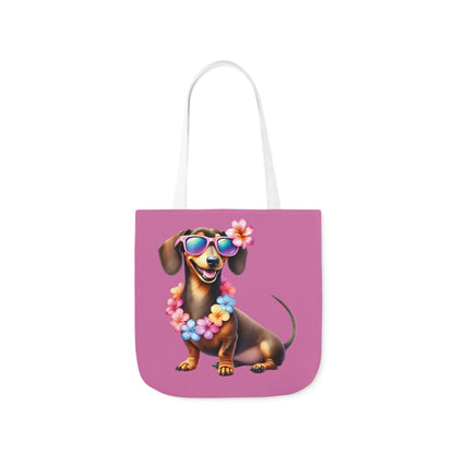 Dog Lover's Canvas Tote Bag - Fun Dachshund Design, Beach, Travel Pet Hawaii Lei