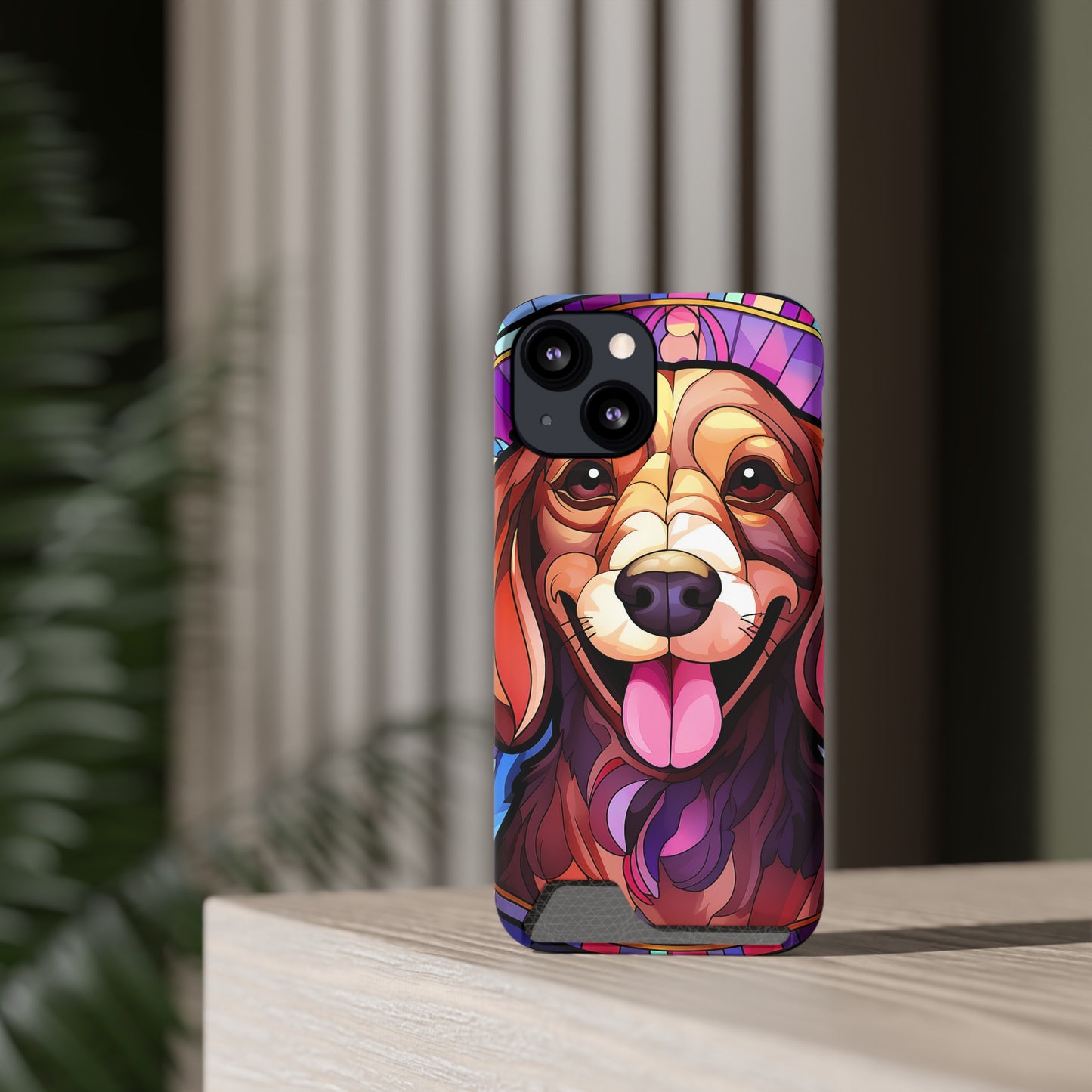 Stained Glass Dachshund Phone Case, Trendy Wallet Case for Dog Lovers, Cute Card Holder Cover