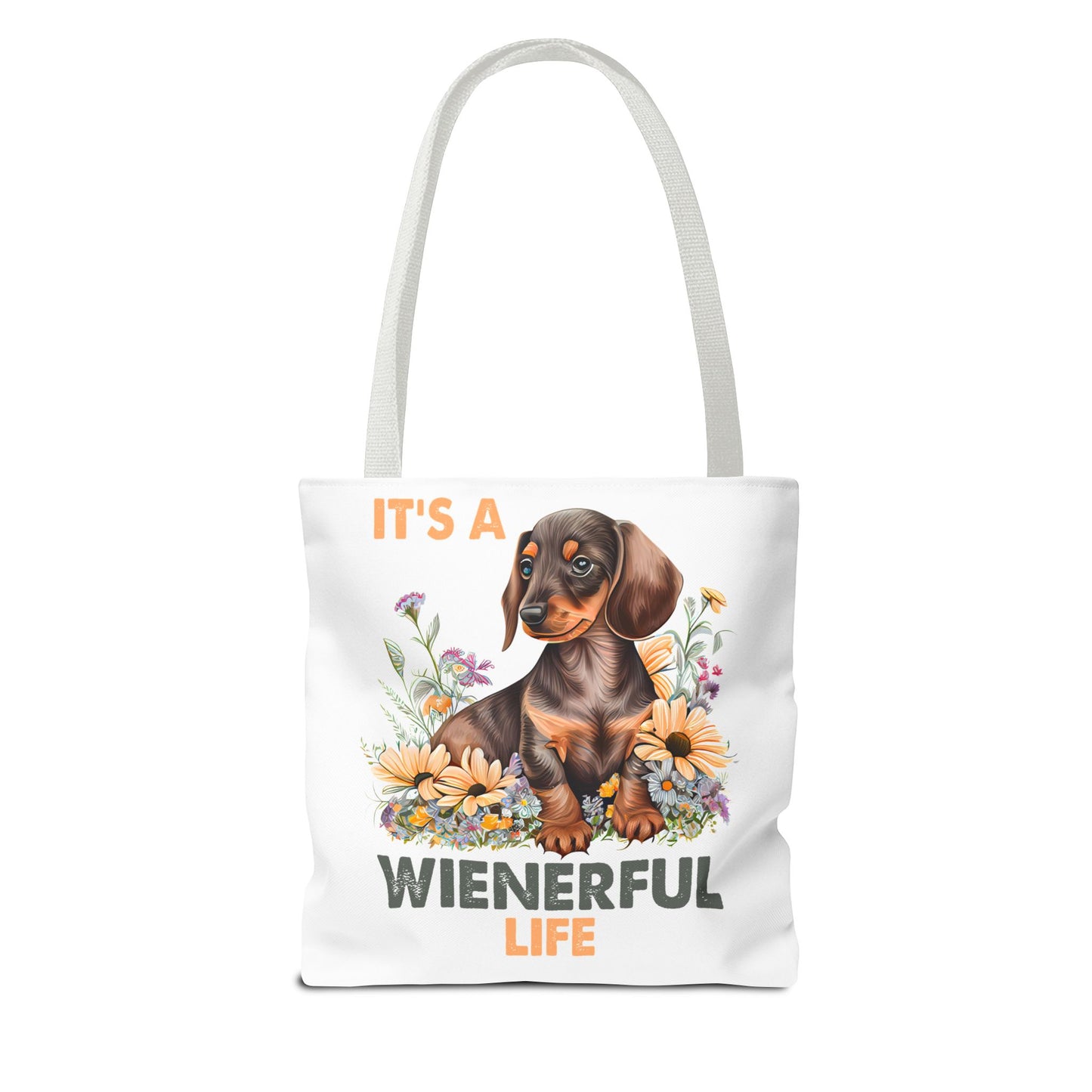 It's a Weinerful Life Red Dachshund Puppy Tote Bag Bright and Cheerful Weiner Sunflowers