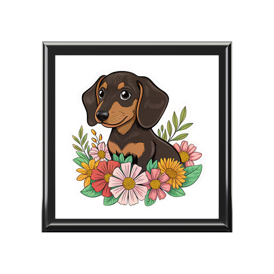Large Wooden Floral Dachshund Jewelry Box - Pet Lover Gift Mothers Day