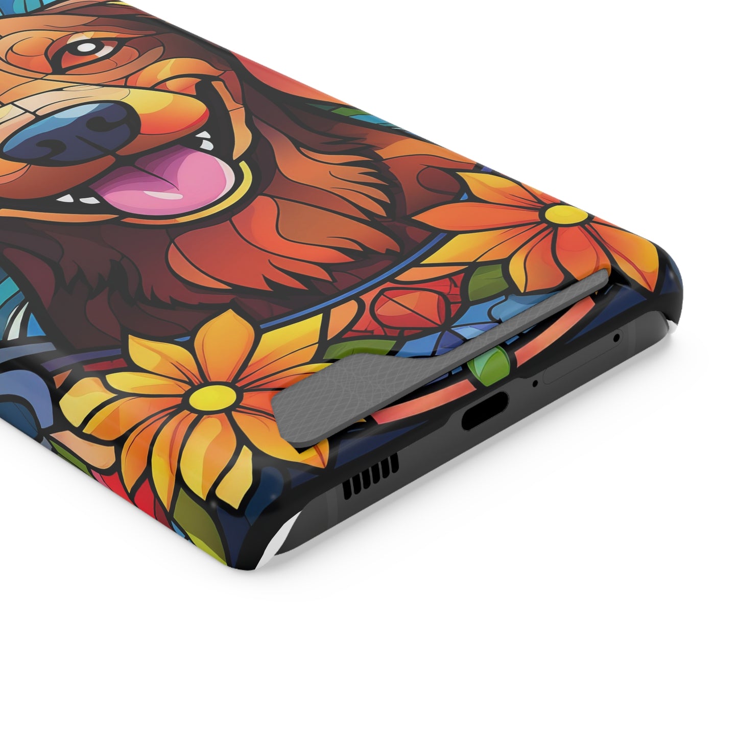 Stained Glass Dachshund Phone Case, Trendy Wallet Case for Dog Lovers, Cute Card Holder Cover