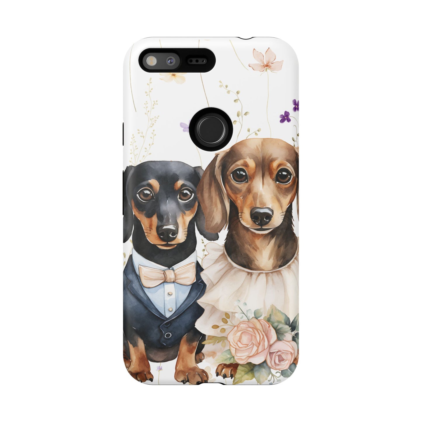 Wedding Dachshund Dog Phone Case - Bridal Gift Flower Girl Apple Pixel Galaxy