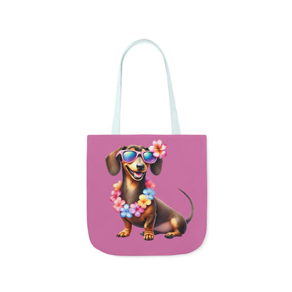 Dog Lover's Canvas Tote Bag - Fun Dachshund Design, Beach, Travel Pet Hawaii Lei